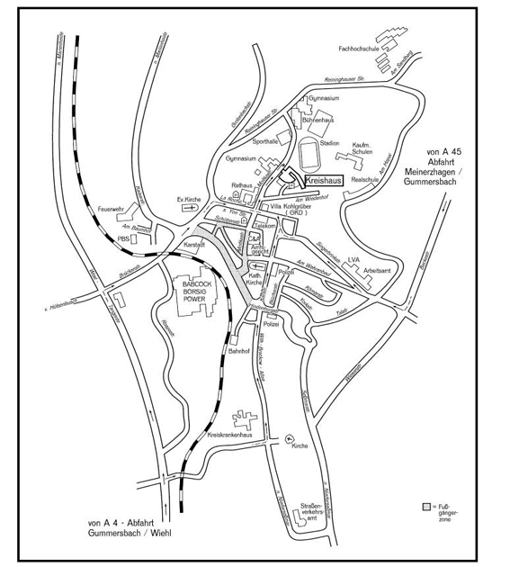 Die Grafik zeigt den Lageplan von Gummersbach Die Grafik zeigt den Lageplan von Gummersbach