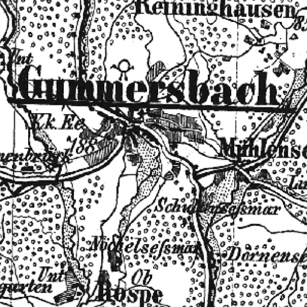 Die Grafik zeigt einen Ausschnitt aus dem WMS-Dienst 
							1860-1869: Topographische Kreisübersichten .